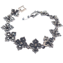Încărcați imaginea în Galerie, Bijuterie Bratara de Mana cu Marcasite Sticla Cristale Argint Tibetan Trifoi Norocos Cadou Doamne Aspect Antichizat