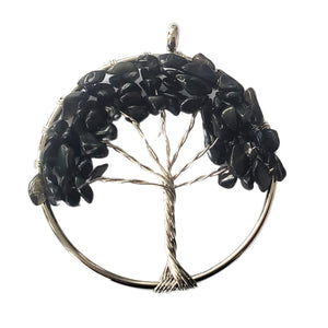 Pandantiv din Pietre Semipretioase Copacul Vietii Tree of Life cu Onix Negru Margele Chips Spartura Bijuterii Piatra Semipretioasa