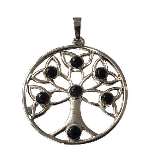 Pandantiv din Pietre Semipretioase Copacul Vietii Lotus Tree of Life Onix Negru Cabochon