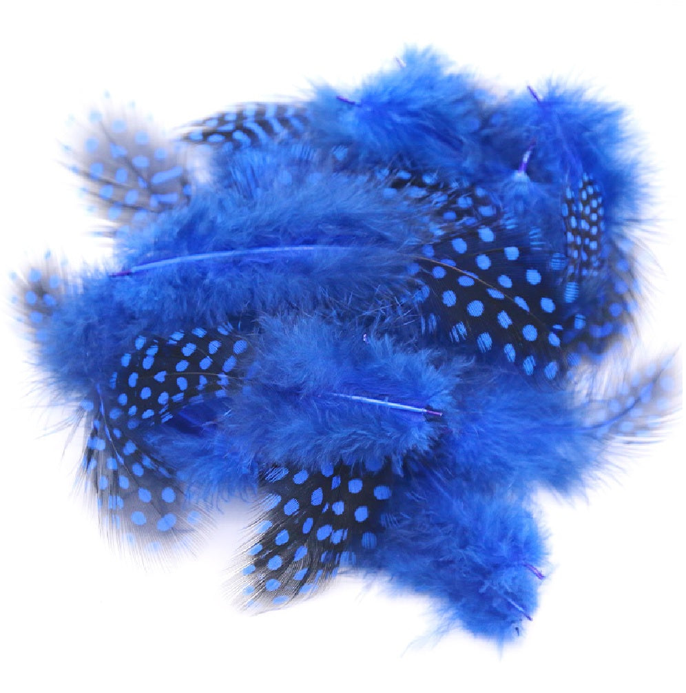 Pene Fulgi de Bibilica de Guineea Naturale Decorative Puf  Lucru Manual Set Albastru Intens 6-12 cm 20 buc