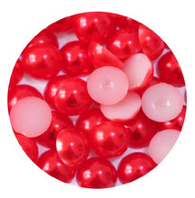 Încărcați imaginea în Galerie, Perle Decorative Jumatati Margele de Lipit Cabochon Rosu Perlat 12 mm Diametru Set de 50 buc