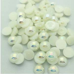 Perle Decorative Jumatati Margele de Lipit Cabochon Alb Lucios 12 mm Diametru Set de 50 buc