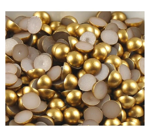 Perle Decorative Jumatati Margele de Lipit Cabochon Auriu Galben Gold 12 mm Diametru Set de 50 buc