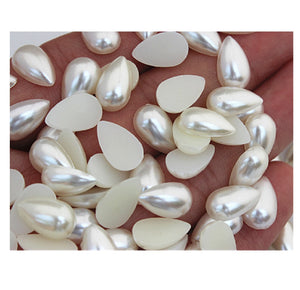 Perle Decorative Jumatati Margele de Lipit Cabochon Alb Mat Lacrima Picatura 9x13 mm Diametru Set de 50 buc