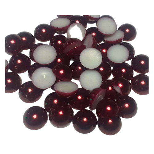 Perle Decorative Jumatati Margele de Lipit Cabochon Visinii Bordo 12 mm Diametru Set de 50 buc