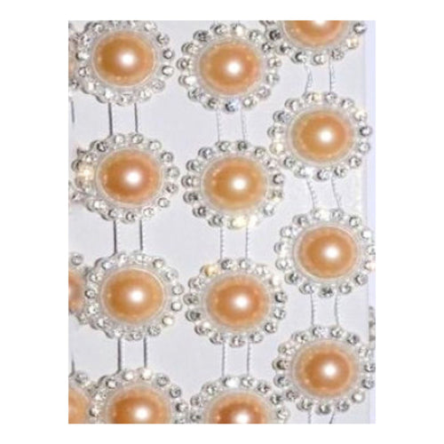 Perle Decorative Jumatati Margele cu Strasuri de Lipit Crem Bej 20 mm Diametru Set Sirag de 10 buc