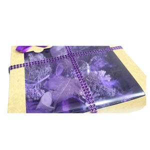 Set Cadou pentru Casa sau Gradina Dvs de Plante si Flori Uscate Naturale Pout Pourri Decorative in Cutie Cadou cu Funda Mov Mauve Inchis bakuli