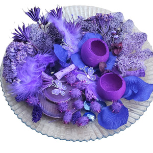 Set Cadou pentru Casa sau Gradina Dvs de Plante si Flori Uscate Naturale Pout Pourri Decorative in Cutie Cadou cu Funda Mov Mauve Inchis Glixia Aghilea Muschi