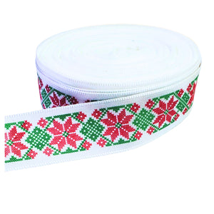 Banda Panglica Decorativa cu Motive Traditionale Etnice Taranesti Verde-Rosu 25 mm 1 m populare