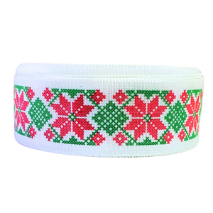 Banda Panglica Decorativa cu Motive Traditionale Etnice Taranesti Verde-Rosu 25 mm 1 m traditional