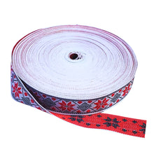 Încărcați imaginea în Galerie, Banda Panglica Decorativa Tesuta cu Motive Traditionale Etnice Taranesti Stea Rosu-Negru 25 mm 1 m Tradiitonala