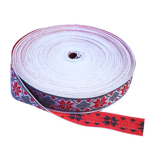 Banda Panglica Decorativa Tesuta cu Motive Traditionale Etnice Taranesti Stea Rosu-Negru 25 mm 1 m Tradiitonala