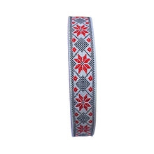 Încărcați imaginea în Galerie, Banda Panglica Decorativa Tesuta cu Motive Traditionale Etnice Taranesti Stea Rosu-Negru 25 mm 1 m banda