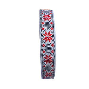 Banda Panglica Decorativa Tesuta cu Motive Traditionale Etnice Taranesti Stea Rosu-Negru 25 mm 1 m banda
