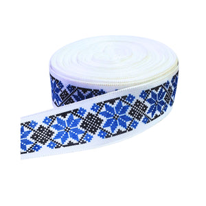 Banda Panglica Decorativa cu Motive Traditionale Etnice Taranesti Stea Albastru-Negru 25 mm 2.50 cm