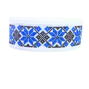 Banda Panglica Decorativa cu Motive Traditionale Etnice Taranesti Traditionala Stea Albastru-Negru 25 mm