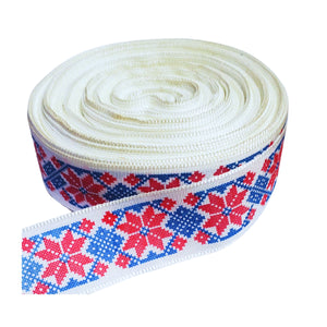 Banda Panglica Decorativa cu Motive Traditionale Etnice Taranesti Stea Rosu-Albastru 25 mm Romanesti