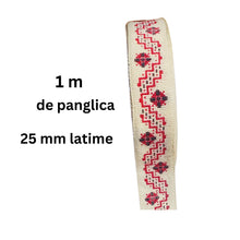 Încărcați imaginea în Galerie, Banda Panglica Decorativa cu Motive Traditionale Etnice Taranesti Model Zig-Zag Rosu 25 mm