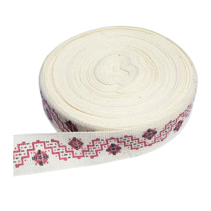 Banda Panglica Decorativa cu Motive Traditionale Etnice Taranesti Model Zig-Zag Rosu 25 mm Taraneasca