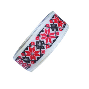 Banda Panglica Decorativa cu Motive Traditionale Etnice Taranesti Stea Rosu-Negru 25 mm taraneasca Populara