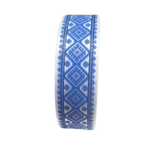 Încărcați imaginea în Galerie, Banda Panglica Decorativa cu Motive Traditionale Taranesti Rips de Cusut Romburi Albastre 25 mm