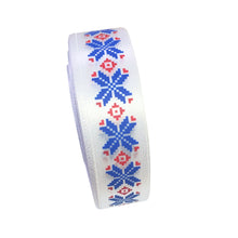 Încărcați imaginea în Galerie, Banda Panglica Decorativa cu Motive Traditionale Etnice Taranesti Fulg Stea Albastru-Rosu 25 mm Traditionala Romaneasca