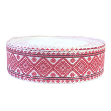 Încărcați imaginea în Galerie, Banda Panglica Decorativa cu Motive Traditionale Taranesti Rips de Cusut Romburi Rosii 25 mm