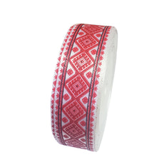 Încărcați imaginea în Galerie, Banda Panglica Decorativa cu Motive Traditionale Taranesti Rips de Cusut Romburi Rosii 25 mm