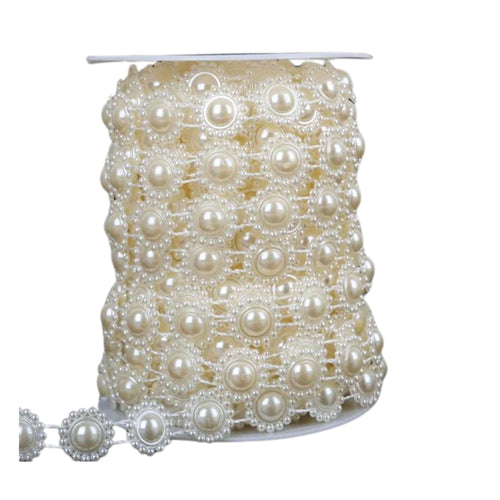 Sirag Perle Imitatie Banda Decorativa Jumatati Margele Picatura Floare de Lipit Cusut Alb Crem 10 mm butoni