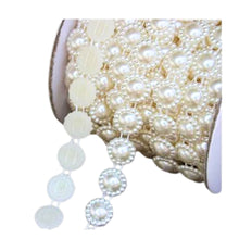 Încărcați imaginea în Galerie, Sirag Perle Imitatie Banda Decorativa Jumatati Margele Picatura Floare de Lipit Cusut Alb Crem 10 mm perlate butoni
