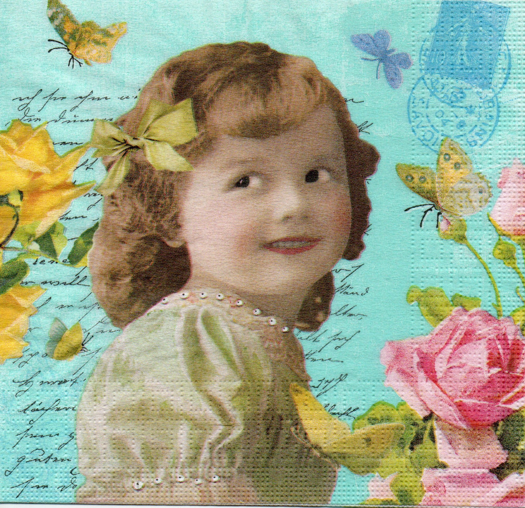 Servetel de Colectie Vintage pentru Tehnica Decoupage Domnisoara Vintage pe Carte Postala 33x33 cm