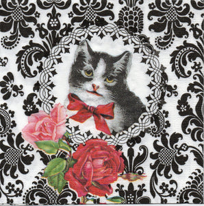 Servetel Decoupage de Colectie Vintage Pisicuta in Medalion cu Imprimeu 33x33 cm