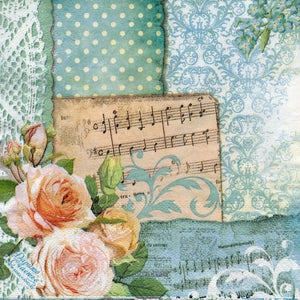 Servetel Decoupage de Colectie Vintage Vioara si Trandafiri pe Partitura  33x33 cm
