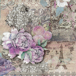 Servetele Decoupage de Colectie Vintage Turnul Eiffel Trandafiri Roz 33x33 cm