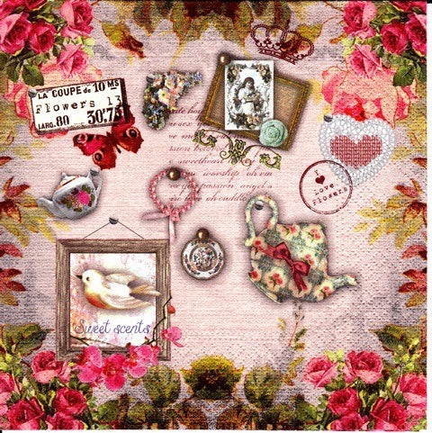 Servetel Decoupage de Colectie Vintage Doamna Vintage Sweet Scents Carte Postala La Coupe  33x33 cm