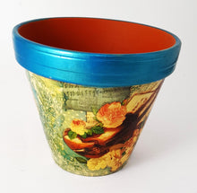 Încărcați imaginea în Galerie, Ghiveci Flori Ceramica Motiv Vintage cu Flori si Vioara