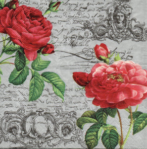 Servetel Decoupage de Colectie Vintage Trandafiri Retro Rosu  pe Carte Postala 33x33 cm