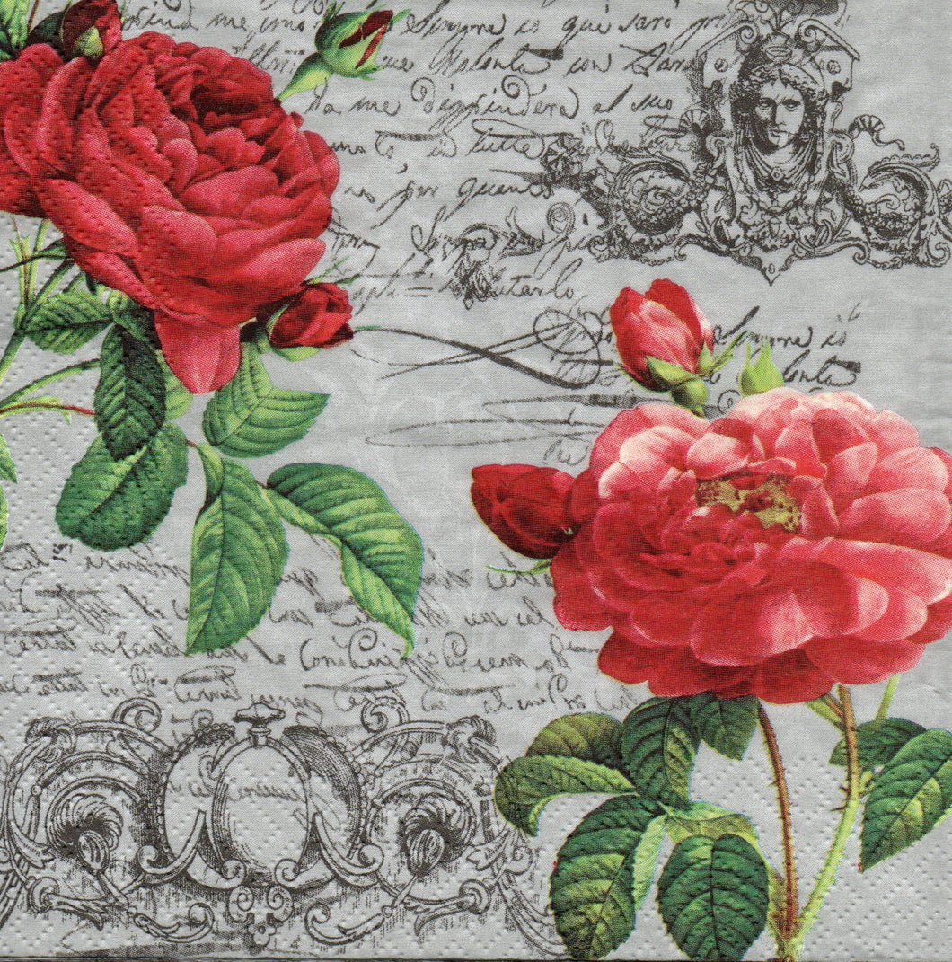 Servetel Decoupage de Colectie Vintage Trandafiri Retro Rosu  pe Carte Postala 33x33 cm