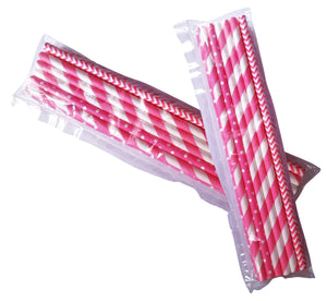 Paie din Carton Set 12 buc Petrecere Party Cocktail Dungi Puncte Zig Zag Roz