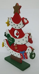 Bradut din Lemn Decoratiune de Craciun cu Globuri Multicolore