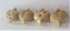 Set Globuri de Craciun Uniculoare Brad Pom 4 buc Inima, Auriu cu buline rosii