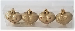 Set Globuri de Craciun Uniculoare Brad Pom 4 buc Inima, Auriu cu buline rosii