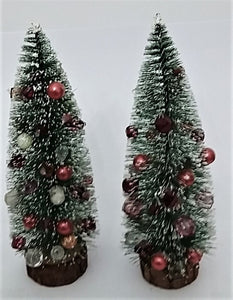 Brad Artificial de Craciun Decorat cu Margele Rosu-Alb 23 cm