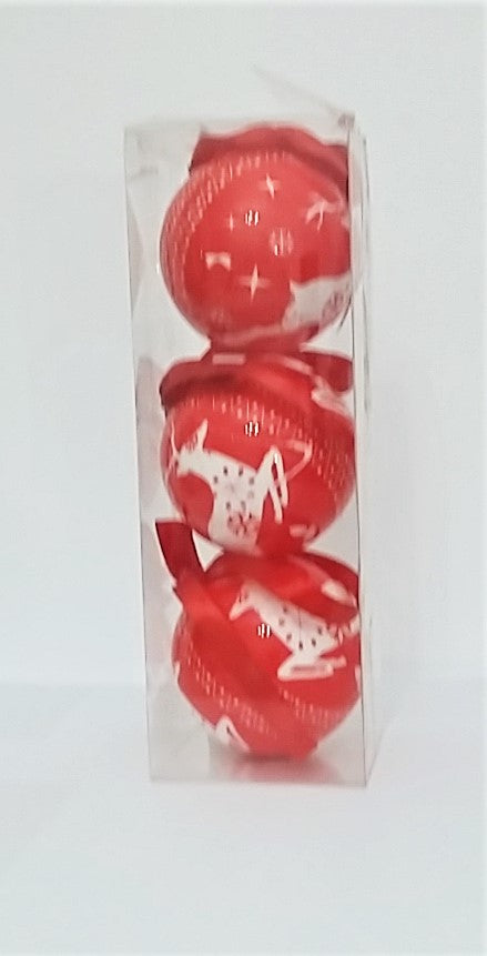Set Globuri de Craciun Uniculoare pentru Brad 3 buc, Rosii cu cerbi 7.00 cm
