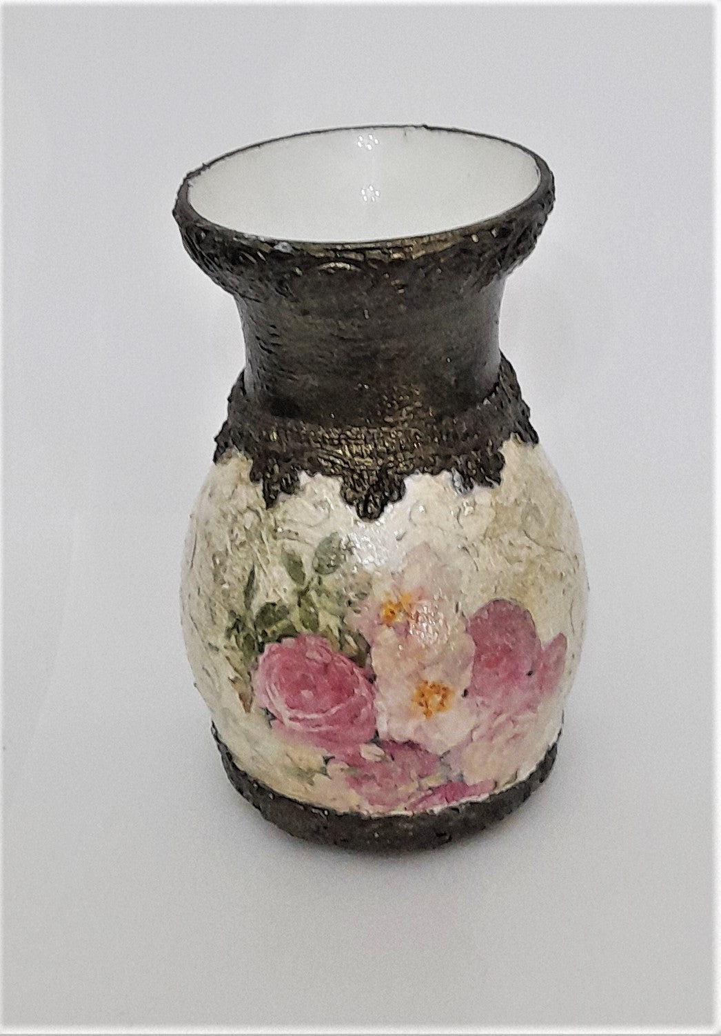Vaza de Flori Sticla Trandafiri Roz Albi Baroc
