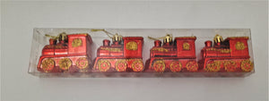 Set Globuri de Craciun Uniculoare pentru Brad 4 buc, Locomotiva rosie
