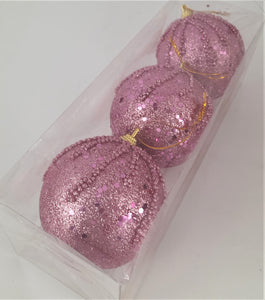Globuri de Craciun Uniculoare Roz Piersica cu Siruri in Relief Ornament Brad Pom 8.00 cm