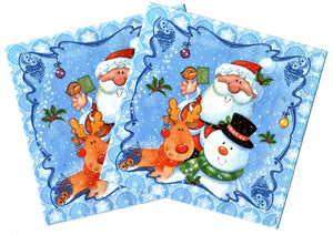 Servetele Craciun Decorative de Masa Mosul Omul de Zapada si Renul Set 10 buc 33x33 cm