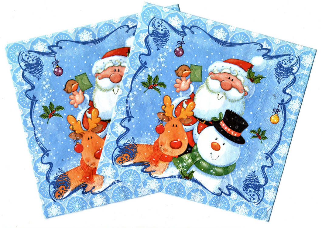 Servetele Craciun Decorative de Masa Mosul Omul de Zapada si Renul Set 10 buc 33x33 cm