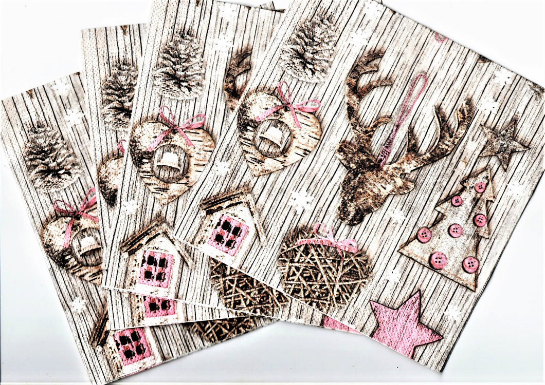 Servetele Craciun Decorative de Masa Colaj cu Roz Wood 20 buc 33x33 cm